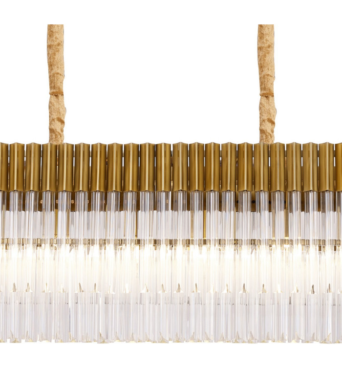 Poland 200 x 40cm Linear Pendant 10 Light E14 Brass/Clear Sculpted Glass Item Weight: 53kg-7