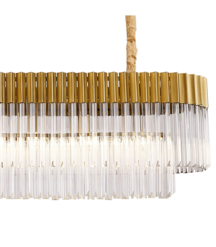 Poland 200 x 40cm Linear Pendant 10 Light E14 Brass/Clear Sculpted Glass Item Weight: 53kg-8