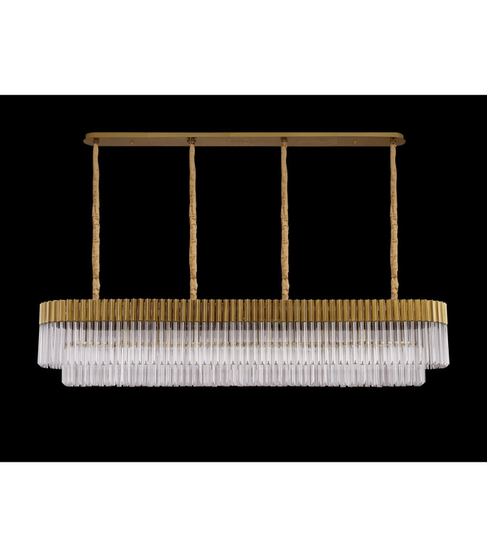 Poland 200 x 40cm Linear Pendant 10 Light E14 Brass/Clear Sculpted Glass Item Weight: 53kg-9