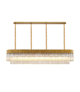 Poland 200 x 40cm Linear Pendant 10 Light E14 Brass/Cognac Sculpted Glass Item Weight: 53kg-1