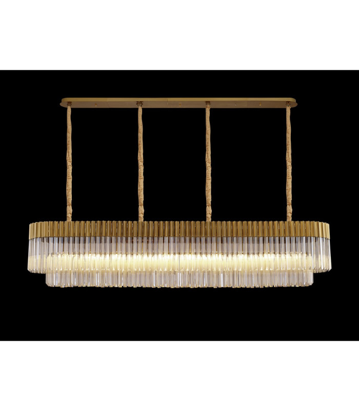 Poland 200 x 40cm Linear Pendant 10 Light E14 Brass/Cognac Sculpted Glass Item Weight: 53kg-3