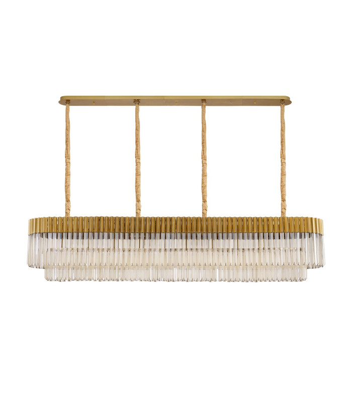 Poland 200 x 40cm Linear Pendant 10 Light E14 Brass/Cognac Sculpted Glass Item Weight: 53kg-4