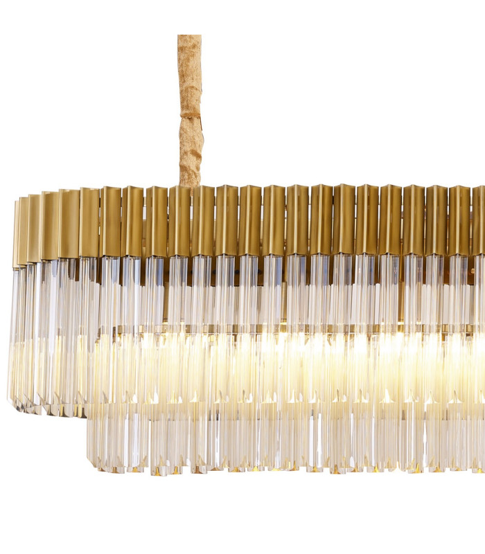 Poland 200 x 40cm Linear Pendant 10 Light E14 Brass/Cognac Sculpted Glass Item Weight: 53kg-5
