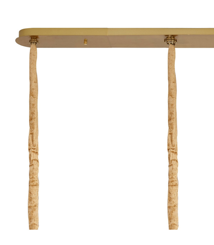 Poland 200 x 40cm Linear Pendant 10 Light E14 Brass/Cognac Sculpted Glass Item Weight: 53kg-6