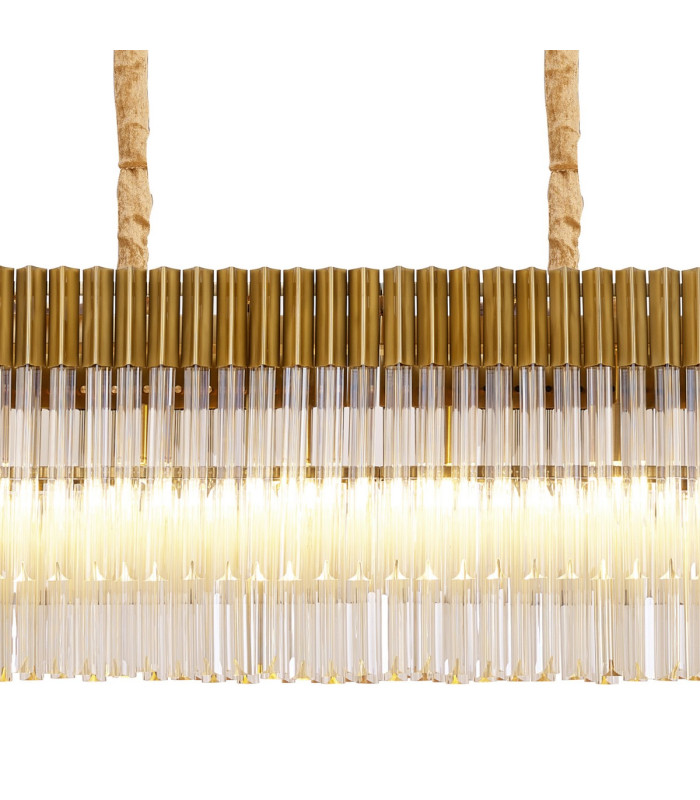 Poland 200 x 40cm Linear Pendant 10 Light E14 Brass/Cognac Sculpted Glass Item Weight: 53kg-7