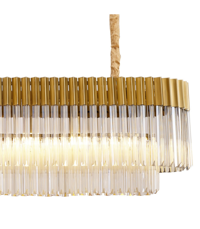 Poland 200 x 40cm Linear Pendant 10 Light E14 Brass/Cognac Sculpted Glass Item Weight: 53kg-8