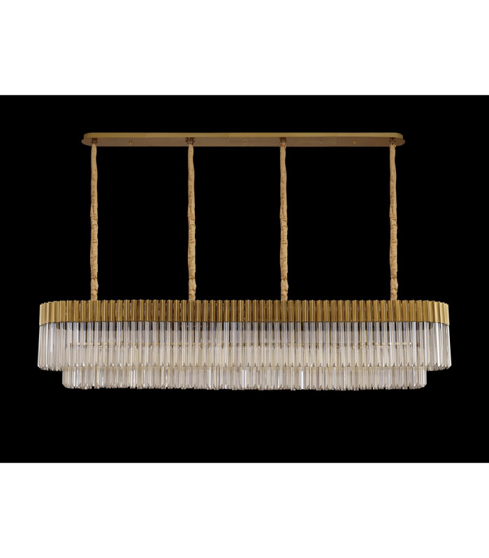 Poland 200 x 40cm Linear Pendant 10 Light E14 Brass/Cognac Sculpted Glass Item Weight: 53kg-9