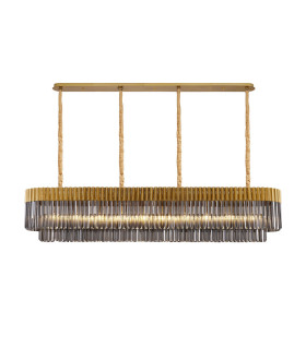Poland 200 x 40cm Linear Pendant 10 Light E14 Brass/Smoked Sculpted Glass Item Weight: 53kg-1