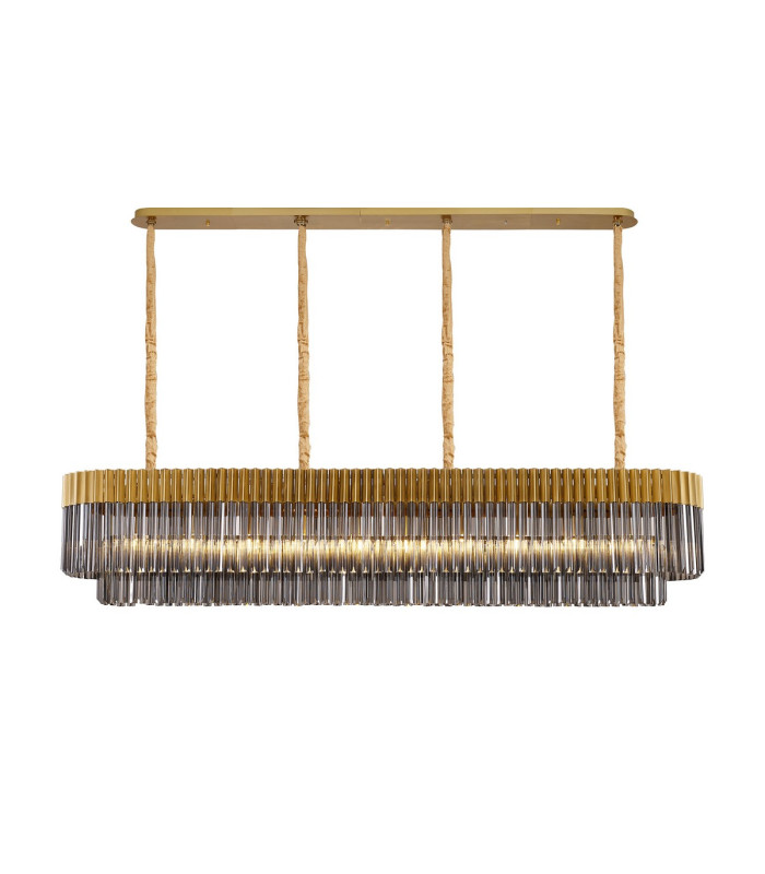 Poland 200 x 40cm Linear Pendant 10 Light E14 Brass/Smoked Sculpted Glass Item Weight: 53kg-1