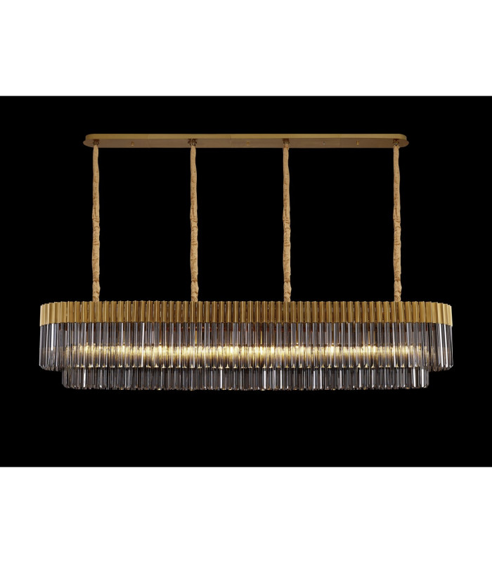 Poland 200 x 40cm Linear Pendant 10 Light E14 Brass/Smoked Sculpted Glass Item Weight: 53kg-3