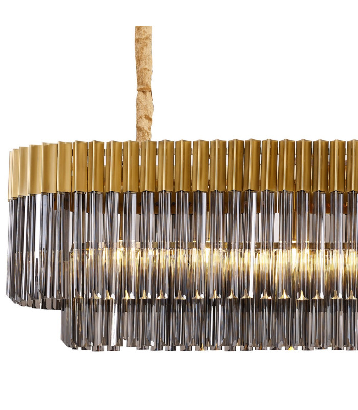 Poland 200 x 40cm Linear Pendant 10 Light E14 Brass/Smoked Sculpted Glass Item Weight: 53kg-5