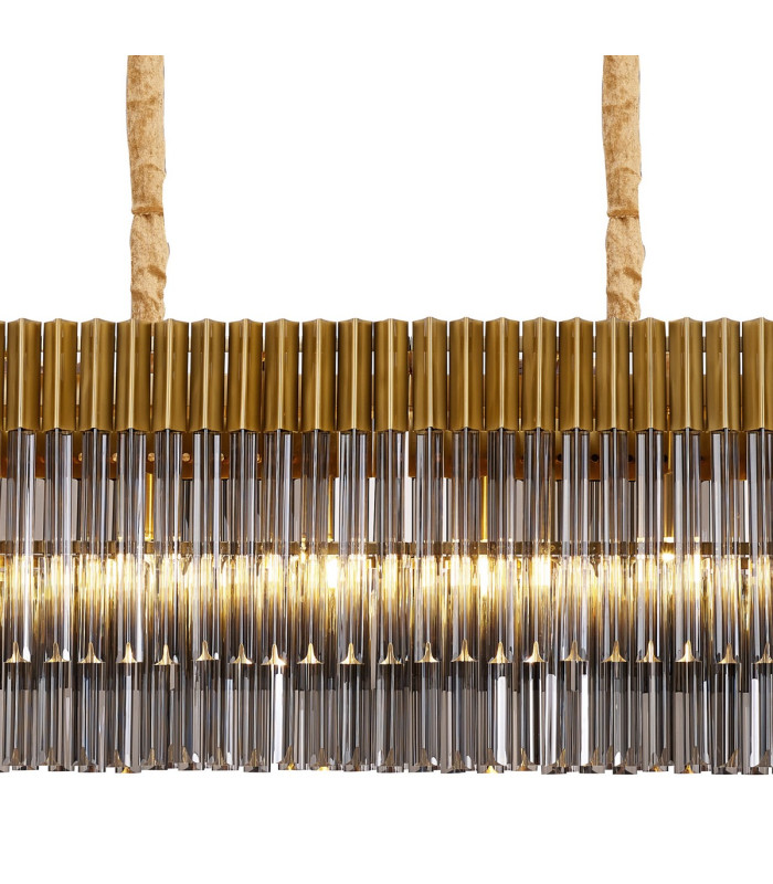 Poland 200 x 40cm Linear Pendant 10 Light E14 Brass/Smoked Sculpted Glass Item Weight: 53kg-7