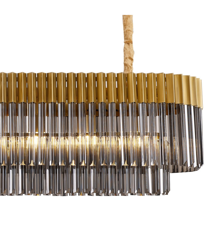 Poland 200 x 40cm Linear Pendant 10 Light E14 Brass/Smoked Sculpted Glass Item Weight: 53kg-8