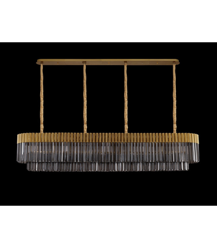 Poland 200 x 40cm Linear Pendant 10 Light E14 Brass/Smoked Sculpted Glass Item Weight: 53kg-9