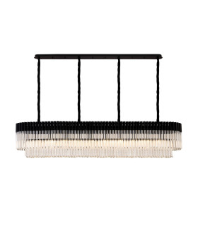 Poland 200 x 40cm Linear Pendant 10 Light E14 Matt Black/Clear Sculpted Glass Item Weight: 53kg-1