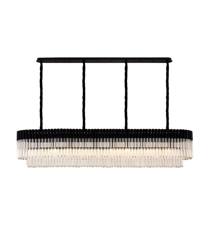 Poland 200 x 40cm Linear Pendant 10 Light E14 Matt Black/Clear Sculpted Glass Item Weight: 53kg-1