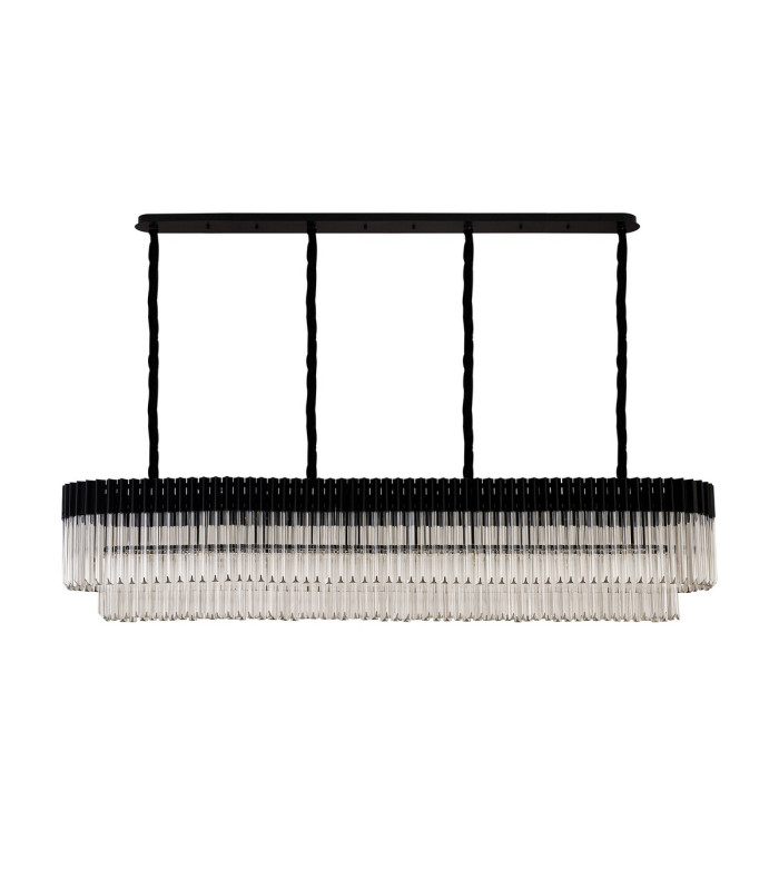 Poland 200 x 40cm Linear Pendant 10 Light E14 Matt Black/Clear Sculpted Glass Item Weight: 53kg-4