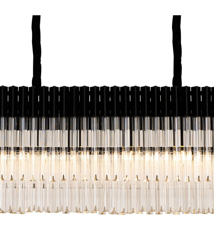 Poland 200 x 40cm Linear Pendant 10 Light E14 Matt Black/Clear Sculpted Glass Item Weight: 53kg-7