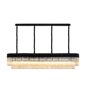 Poland 200 x 40cm Linear Pendant 10 Light E14 Matt Black/Cognac Sculpted Glass Item Weight: 53kg-1