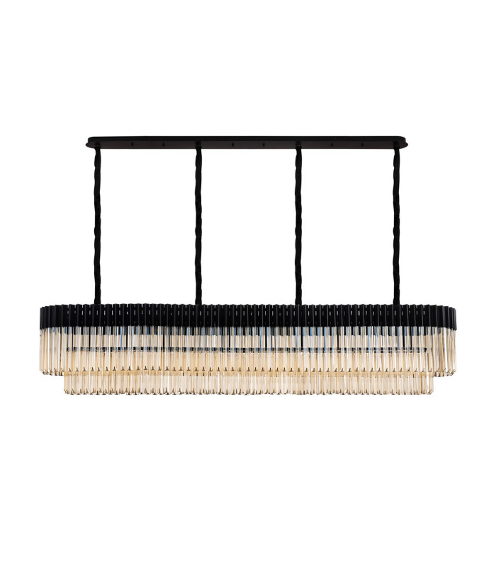 Poland 200 x 40cm Linear Pendant 10 Light E14 Matt Black/Cognac Sculpted Glass Item Weight: 53kg-4