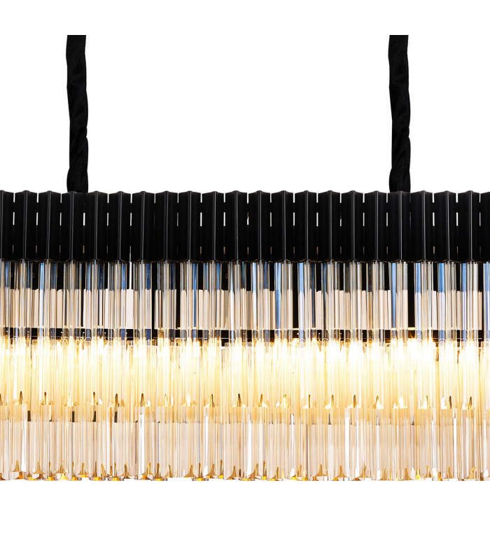 Poland 200 x 40cm Linear Pendant 10 Light E14 Matt Black/Cognac Sculpted Glass Item Weight: 53kg-7