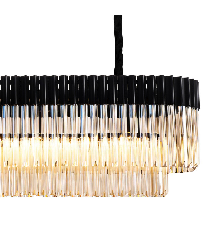 Poland 200 x 40cm Linear Pendant 10 Light E14 Matt Black/Cognac Sculpted Glass Item Weight: 53kg-8
