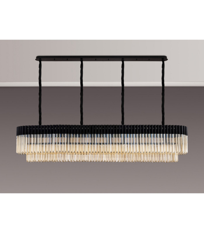 Poland 200 x 40cm Linear Pendant 10 Light E14 Matt Black/Cognac Sculpted Glass Item Weight: 53kg-9