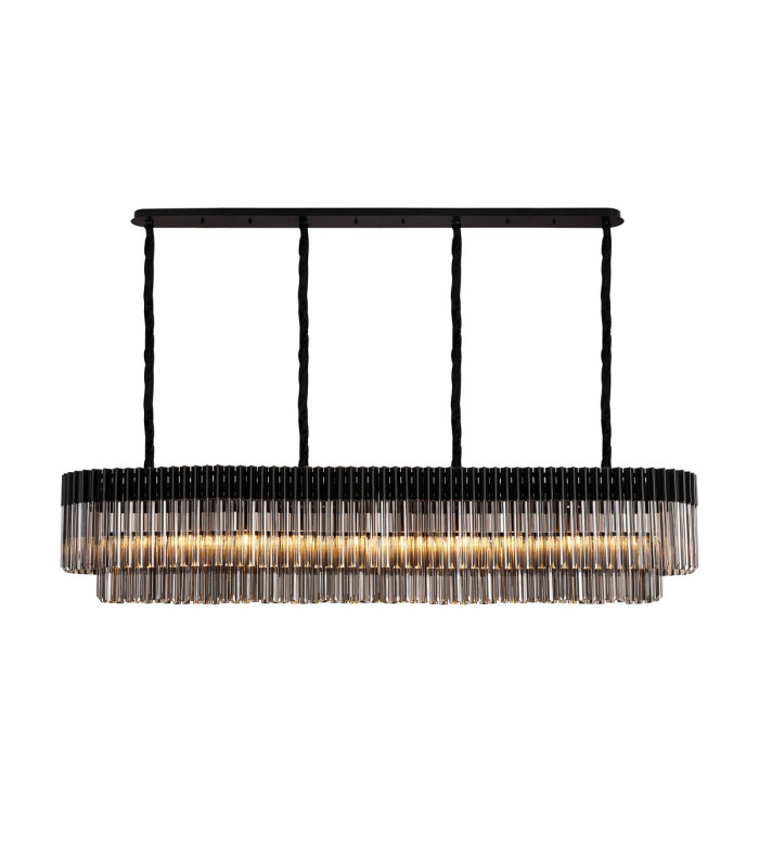 Poland 200 x 40cm Linear Pendant 10 Light E14 Matt Black/Smoked Sculpted Glass Item Weight: 53kg-1