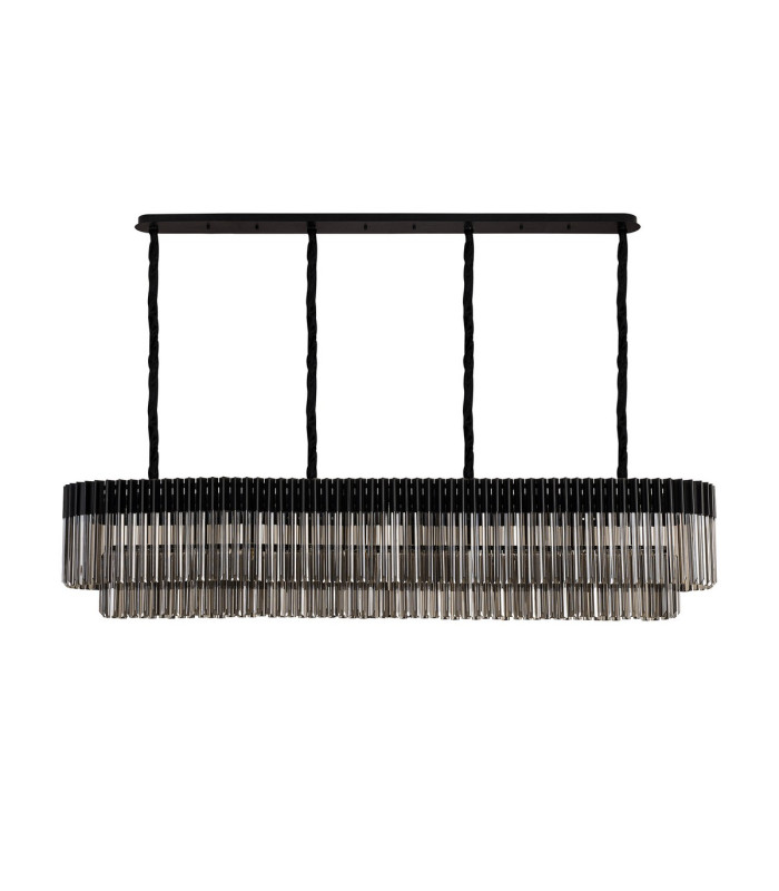 Poland 200 x 40cm Linear Pendant 10 Light E14 Matt Black/Smoked Sculpted Glass Item Weight: 53kg-4