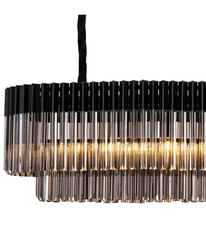 Poland 200 x 40cm Linear Pendant 10 Light E14 Matt Black/Smoked Sculpted Glass Item Weight: 53kg-5