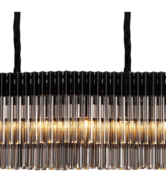 Poland 200 x 40cm Linear Pendant 10 Light E14 Matt Black/Smoked Sculpted Glass Item Weight: 53kg-7