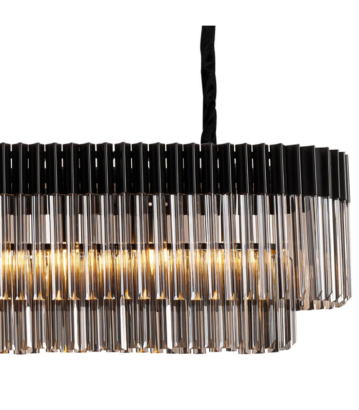 Poland 200 x 40cm Linear Pendant 10 Light E14 Matt Black/Smoked Sculpted Glass Item Weight: 53kg-8