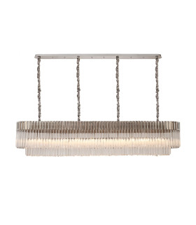 Poland 200 x 40cm Linear Pendant 10 Light E14 Polished Nickel/Clear Sculpted Glass Item Weight: 53kg-1