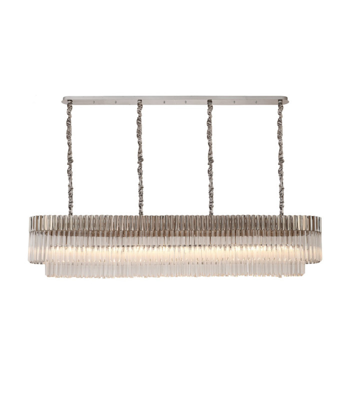 Poland 200 x 40cm Linear Pendant 10 Light E14 Polished Nickel/Clear Sculpted Glass Item Weight: 53kg-1