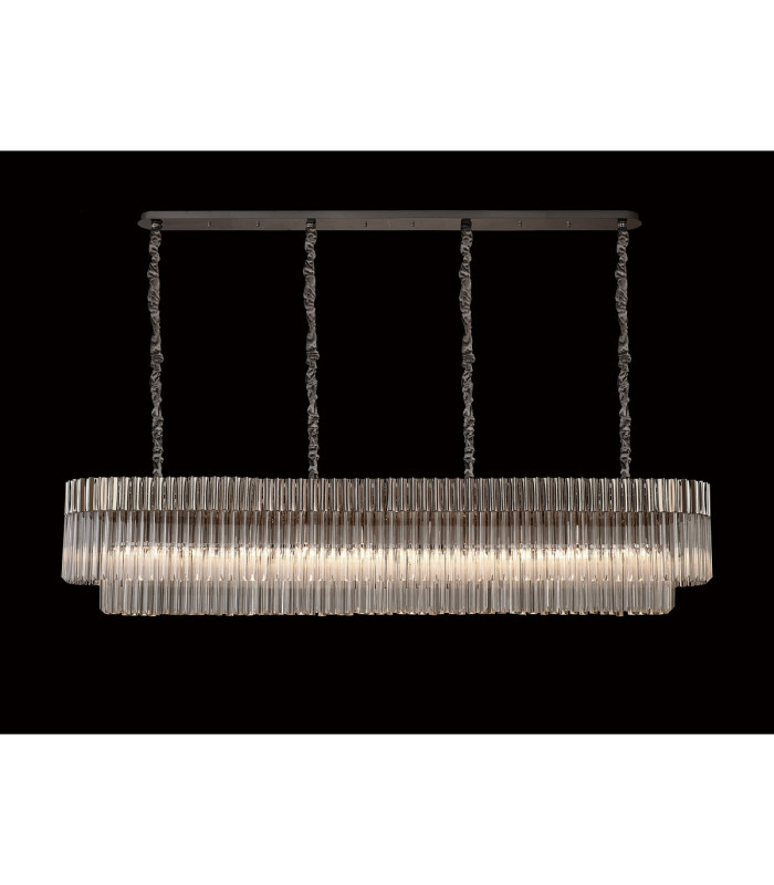 Poland 200 x 40cm Linear Pendant 10 Light E14 Polished Nickel/Clear Sculpted Glass Item Weight: 53kg-3