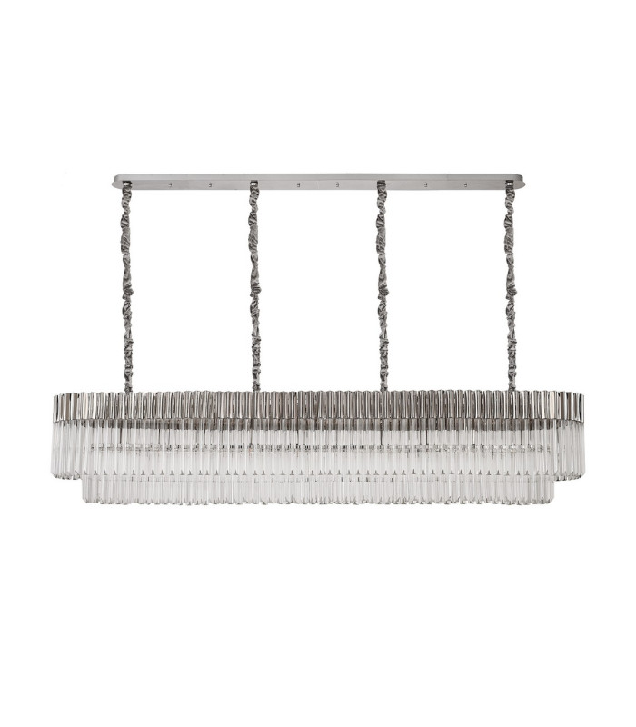 Poland 200 x 40cm Linear Pendant 10 Light E14 Polished Nickel/Clear Sculpted Glass Item Weight: 53kg-4