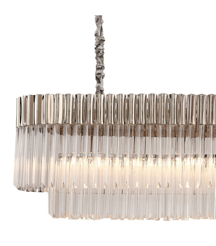 Poland 200 x 40cm Linear Pendant 10 Light E14 Polished Nickel/Clear Sculpted Glass Item Weight: 53kg-5