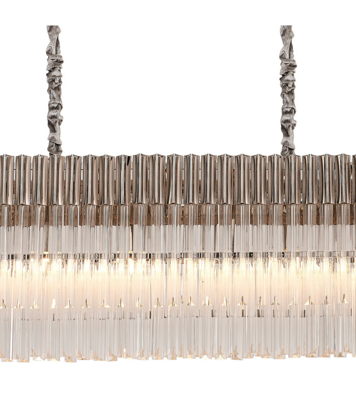 Poland 200 x 40cm Linear Pendant 10 Light E14 Polished Nickel/Clear Sculpted Glass Item Weight: 53kg-7