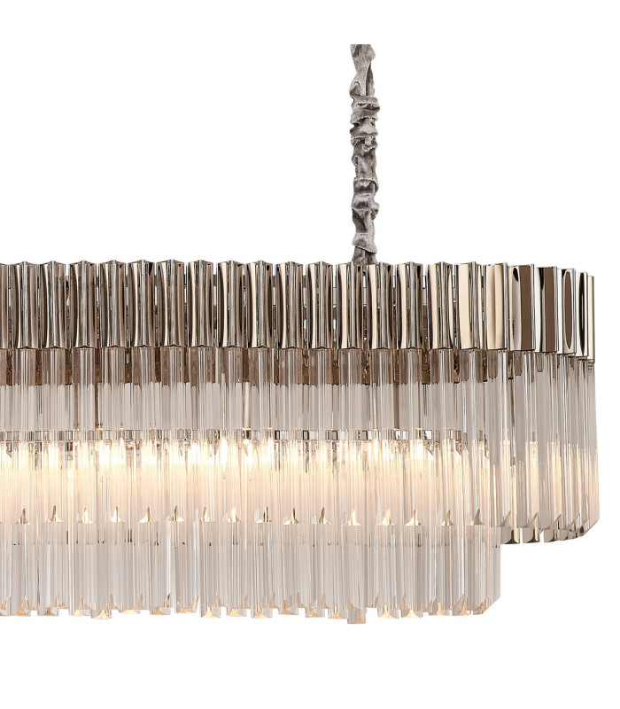 Poland 200 x 40cm Linear Pendant 10 Light E14 Polished Nickel/Clear Sculpted Glass Item Weight: 53kg-8