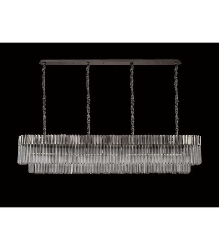 Poland 200 x 40cm Linear Pendant 10 Light E14 Polished Nickel/Clear Sculpted Glass Item Weight: 53kg-9