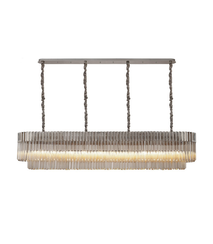 Poland 200 x 40cm Linear Pendant 10 Light E14 Polished Nickel/Cognac Sculpted Glass Item Weight: 53kg-1