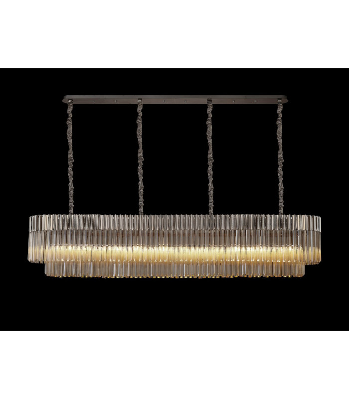 Poland 200 x 40cm Linear Pendant 10 Light E14 Polished Nickel/Cognac Sculpted Glass Item Weight: 53kg-3