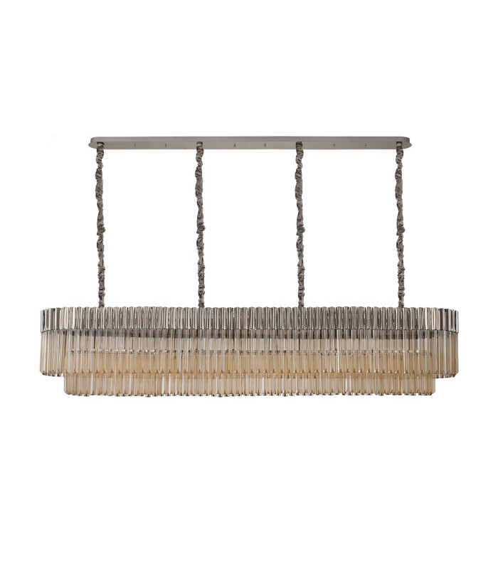 Poland 200 x 40cm Linear Pendant 10 Light E14 Polished Nickel/Cognac Sculpted Glass Item Weight: 53kg-4