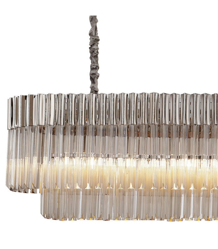 Poland 200 x 40cm Linear Pendant 10 Light E14 Polished Nickel/Cognac Sculpted Glass Item Weight: 53kg-5