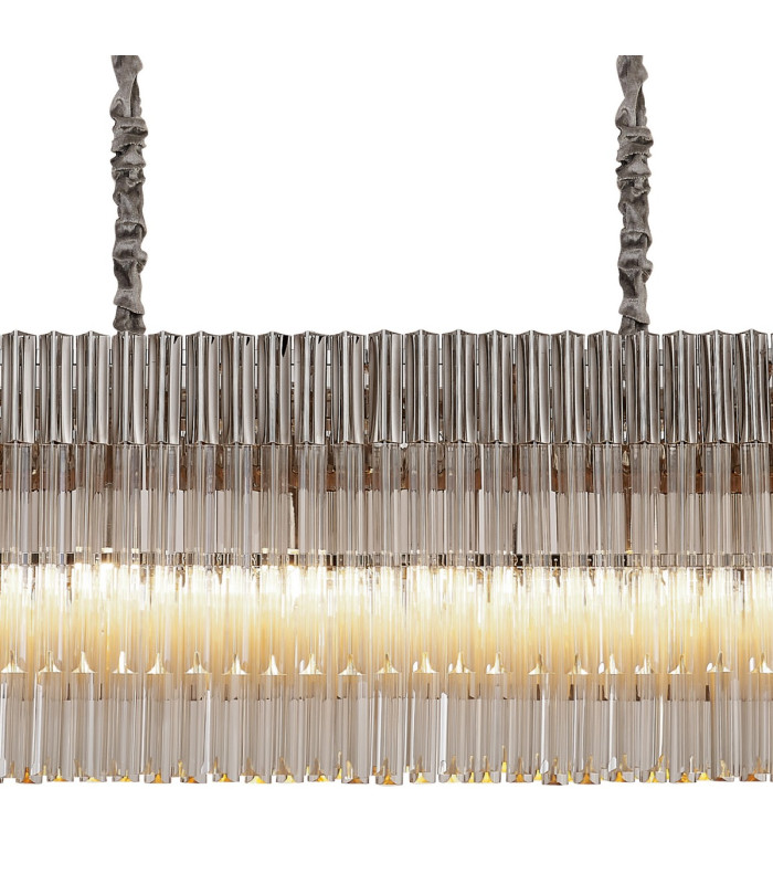 Poland 200 x 40cm Linear Pendant 10 Light E14 Polished Nickel/Cognac Sculpted Glass Item Weight: 53kg-7