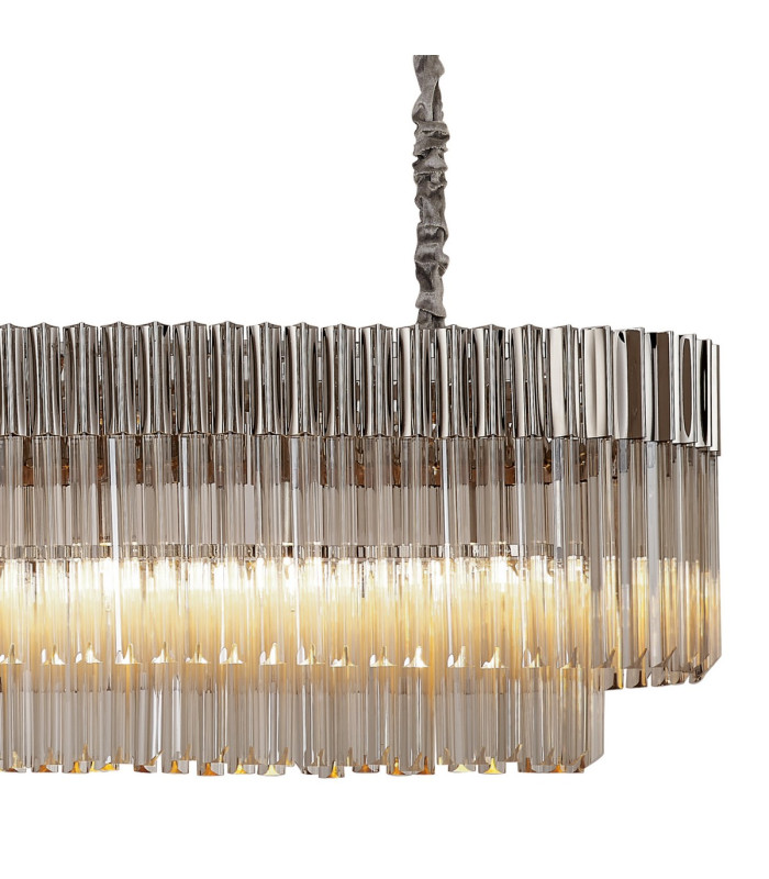 Poland 200 x 40cm Linear Pendant 10 Light E14 Polished Nickel/Cognac Sculpted Glass Item Weight: 53kg-8