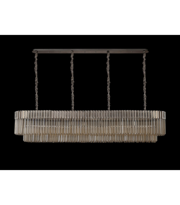 Poland 200 x 40cm Linear Pendant 10 Light E14 Polished Nickel/Cognac Sculpted Glass Item Weight: 53kg-9