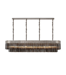 Poland 200 x 40cm Linear Pendant 10 Light E14 Polished Nickel/Smoked Sculpted Glass Item Weight: 53kg-1