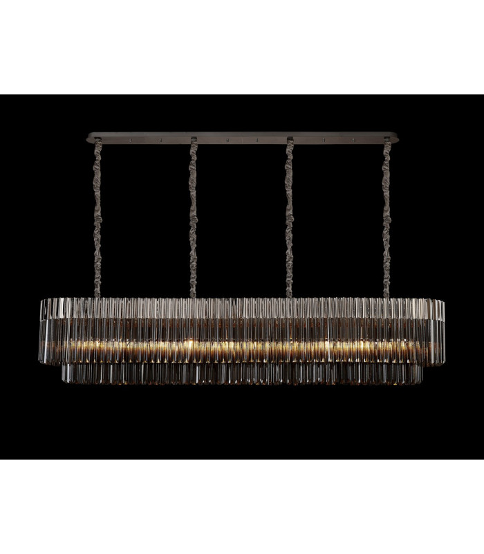 Poland 200 x 40cm Linear Pendant 10 Light E14 Polished Nickel/Smoked Sculpted Glass Item Weight: 53kg-3