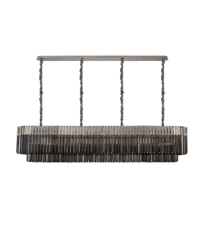 Poland 200 x 40cm Linear Pendant 10 Light E14 Polished Nickel/Smoked Sculpted Glass Item Weight: 53kg-4